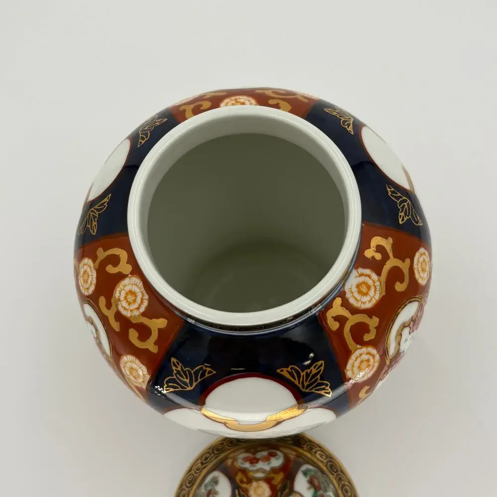 Vintage Large Gold Imari Porcelain Ginger Jar Lidded Temple Vase Japan 10